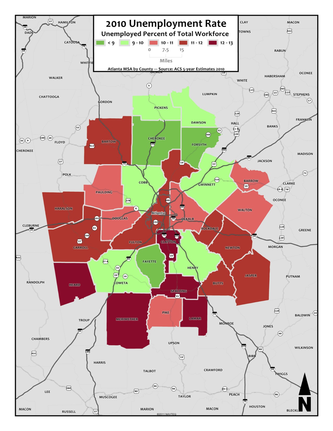 2010 Unemployment Rate – metro counties