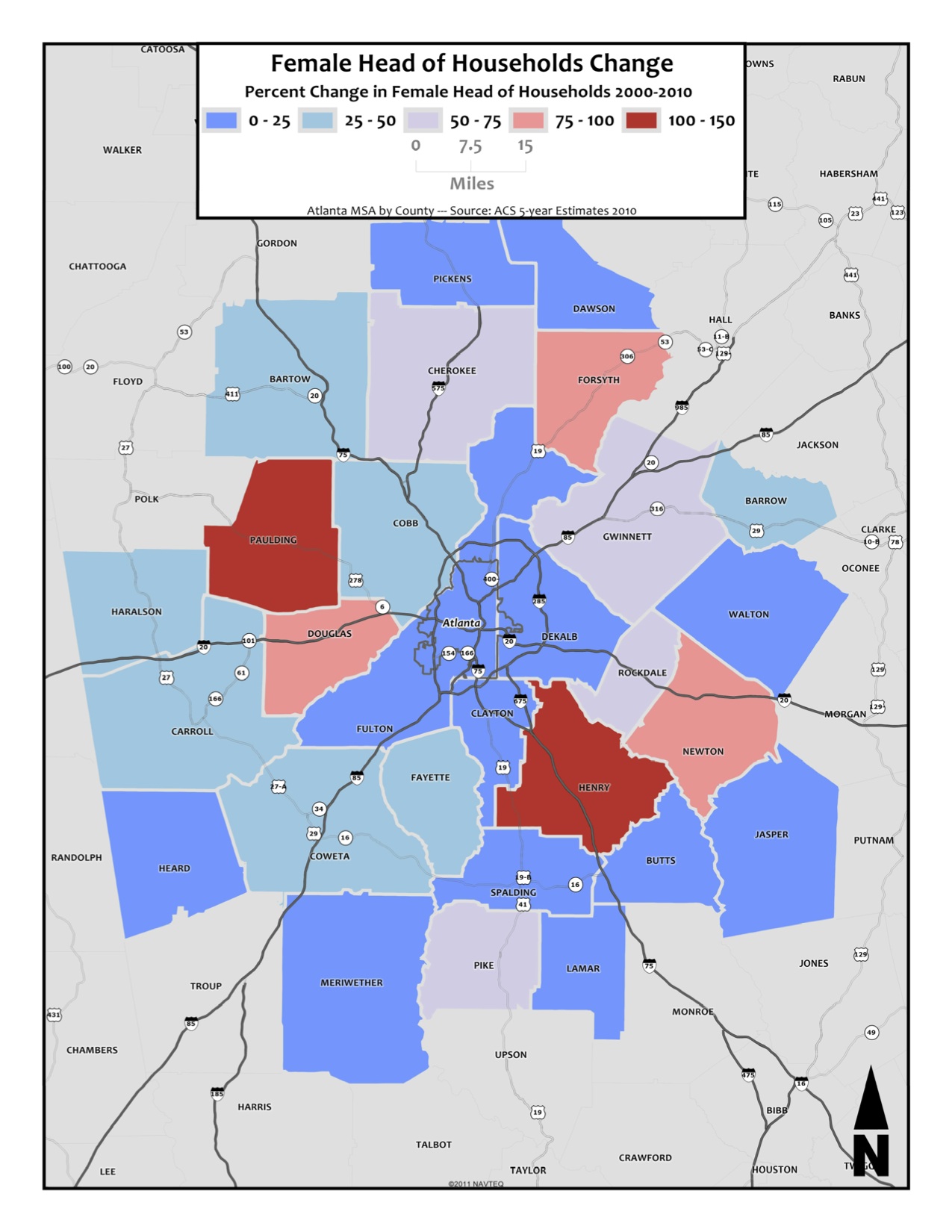 Female Headed Households, 2000-2010 – metro counties