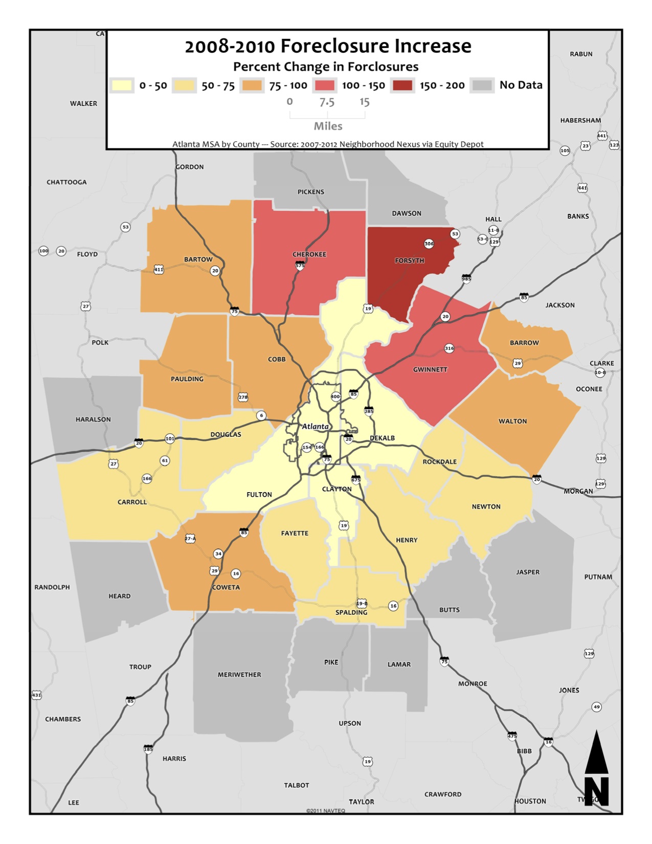 Foreclosure Change, 2008-2010 – metro counties