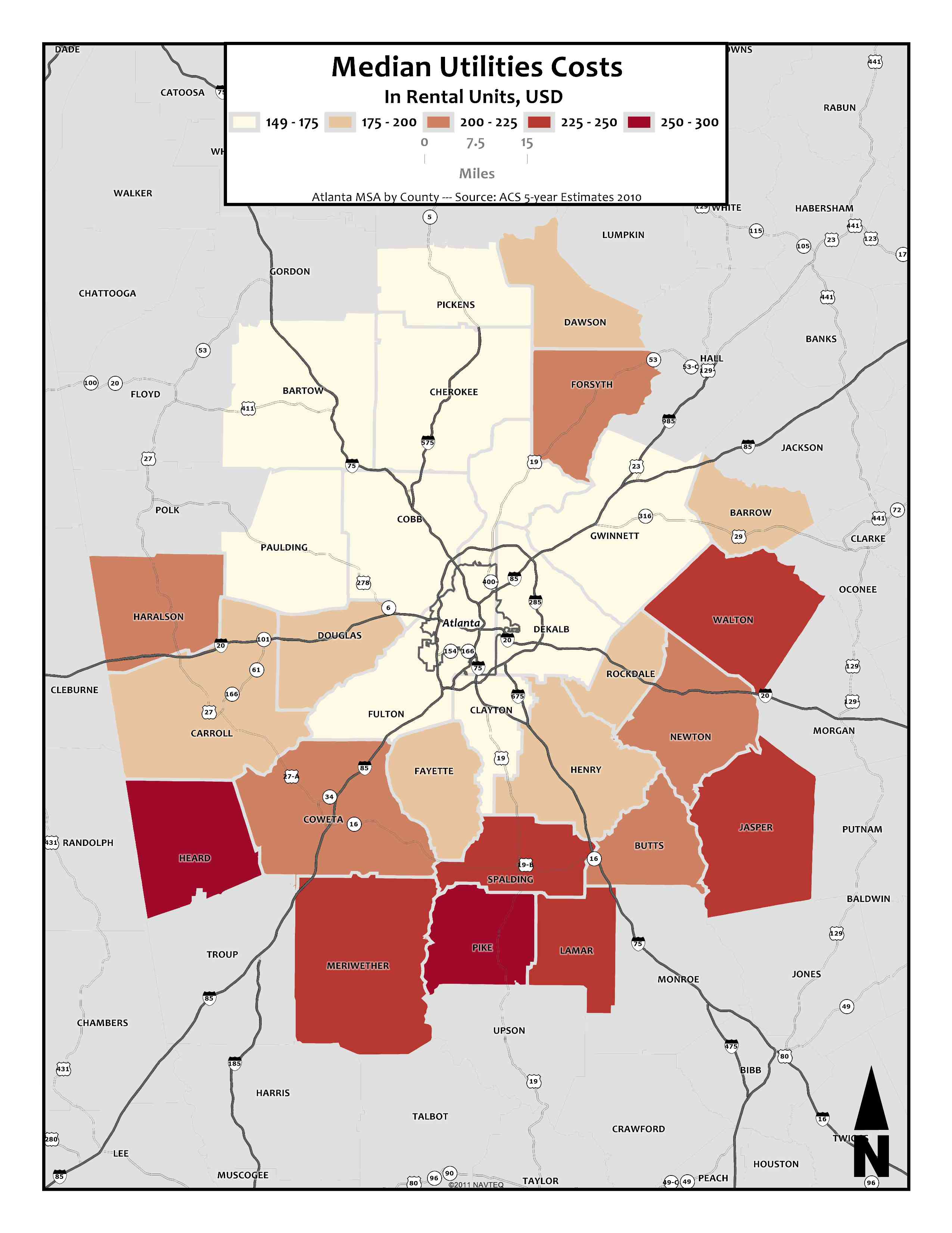Median Utilities Cost – metro counties
