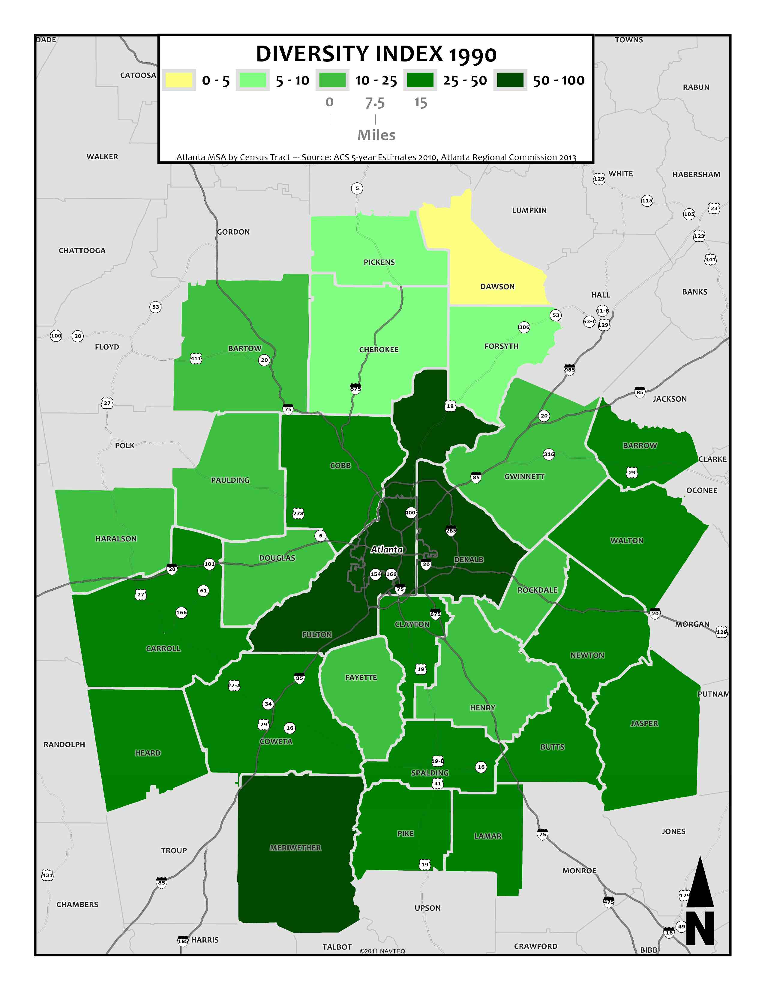 Diversity Index 1990 – metro counties
