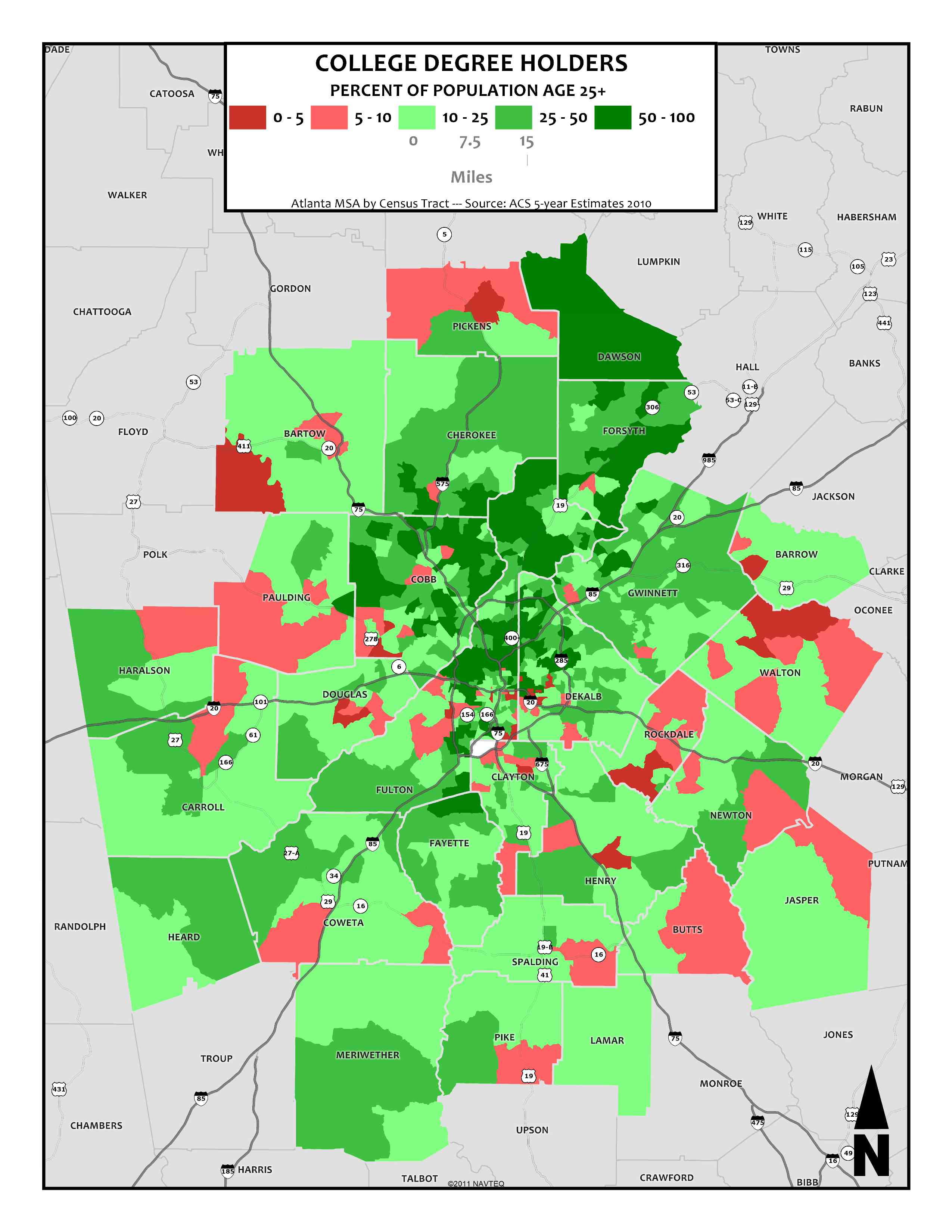 College Degree Holders, 2010 – 28-County Census Tracts