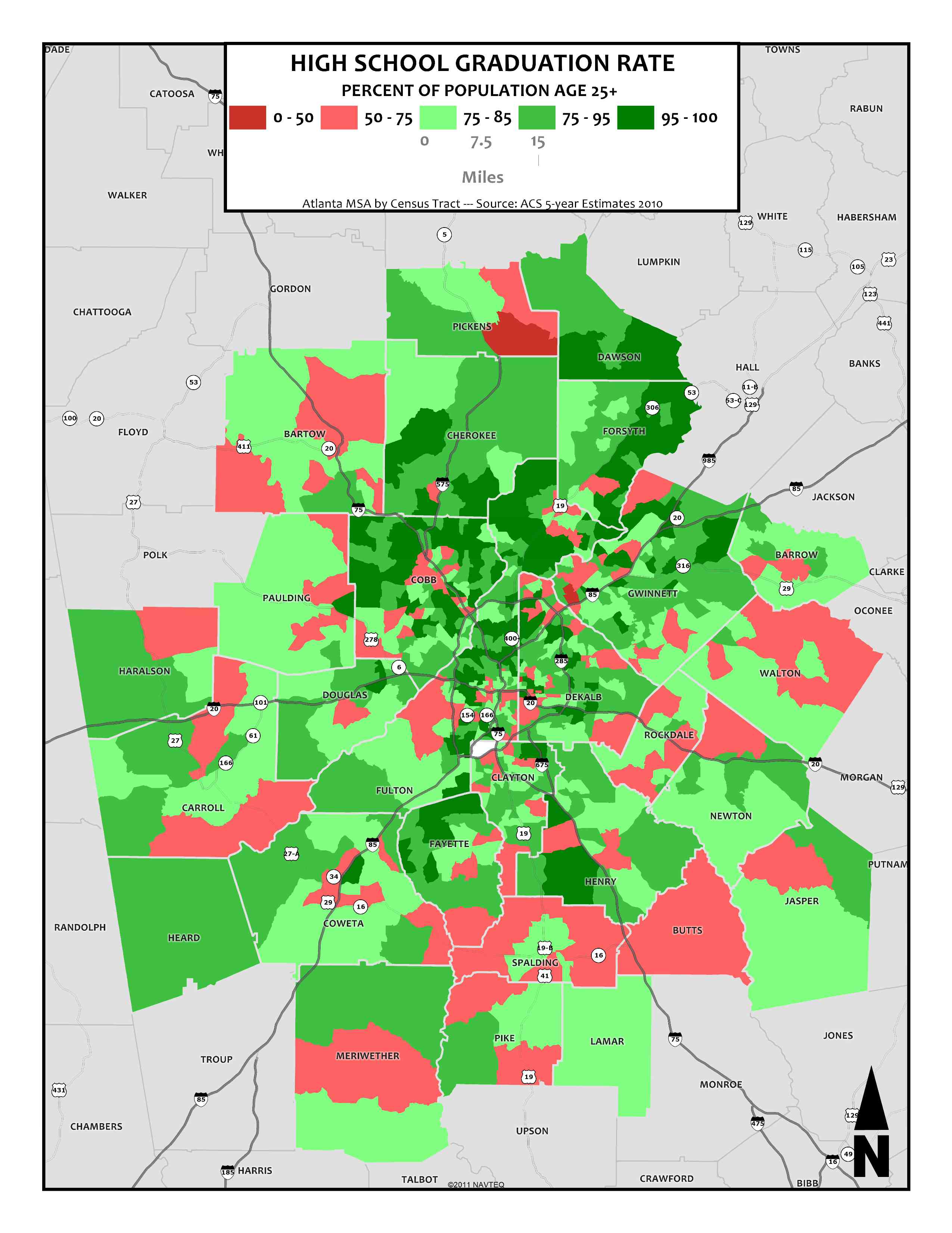 High School Graduation Rate, 2010 – 28-County Census Tracts