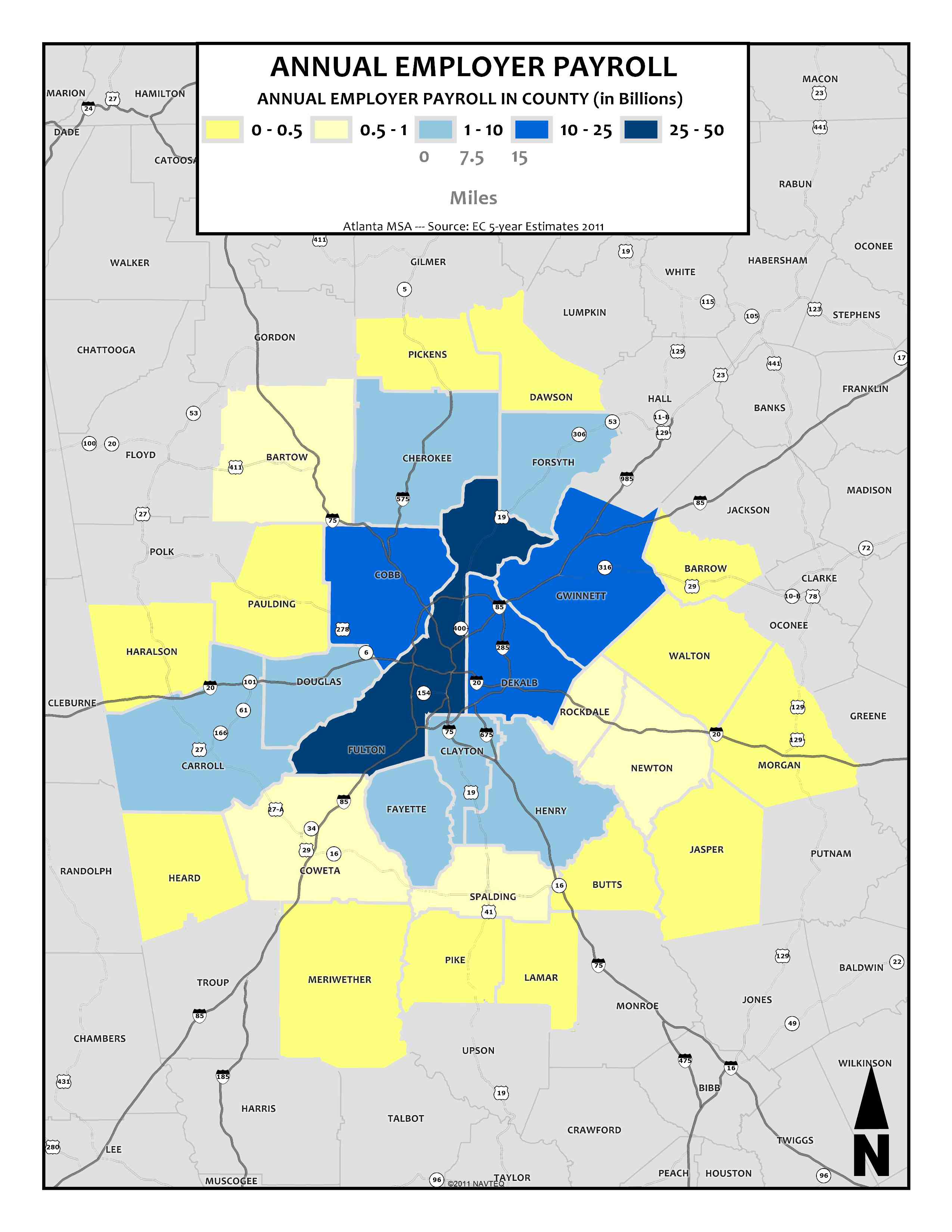 Annual Employer Payroll, 2011 – metro counties