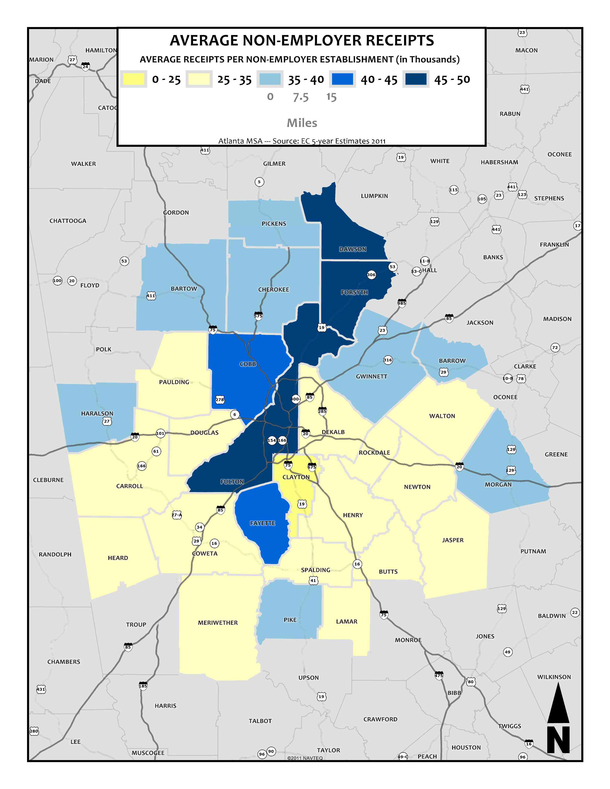 Average Non-Employer Receipts, 2011 – metro counties