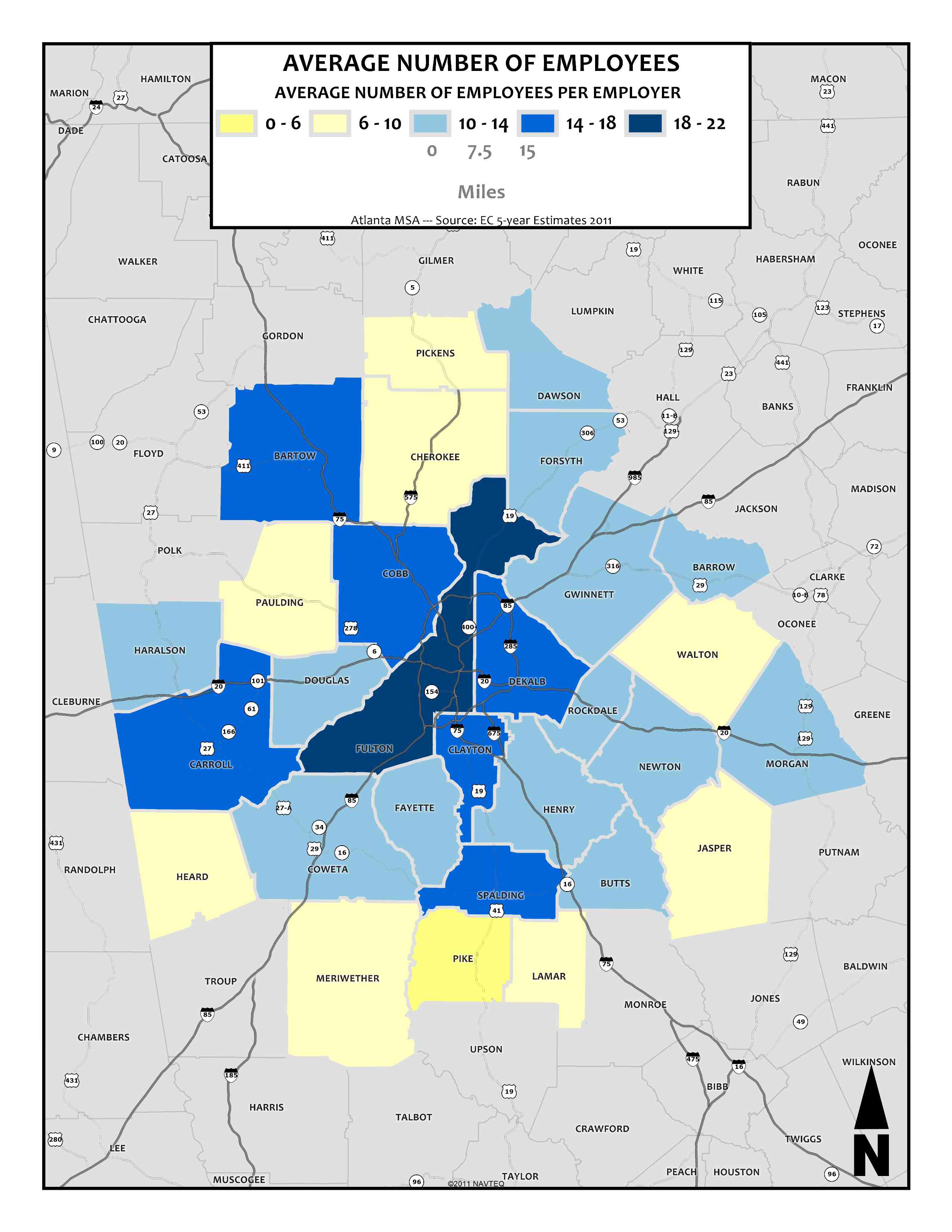 Average Company Size by Paid Employees, 2011 – metro counties
