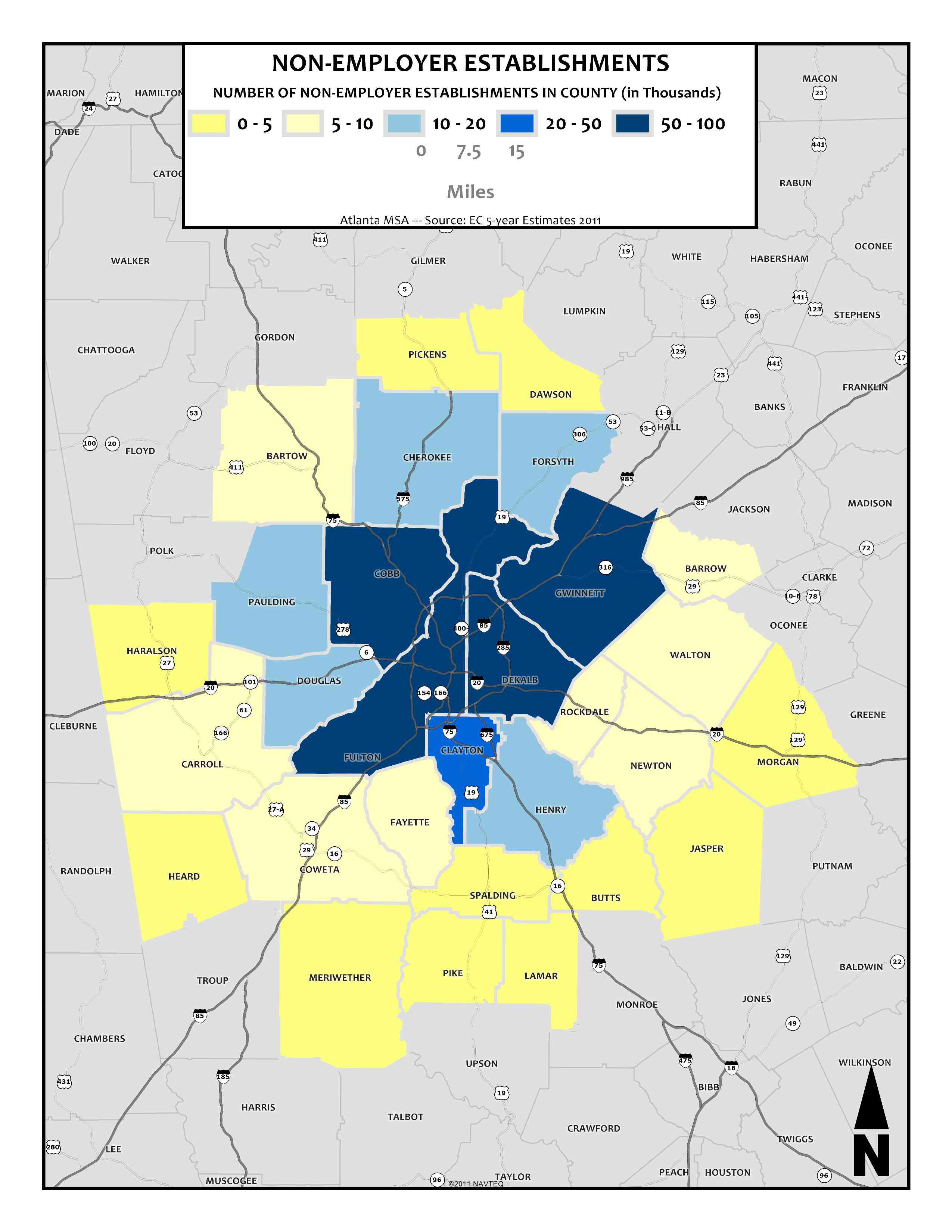 Non-Employer Establishments Numeric Count, 2011 – metro counties