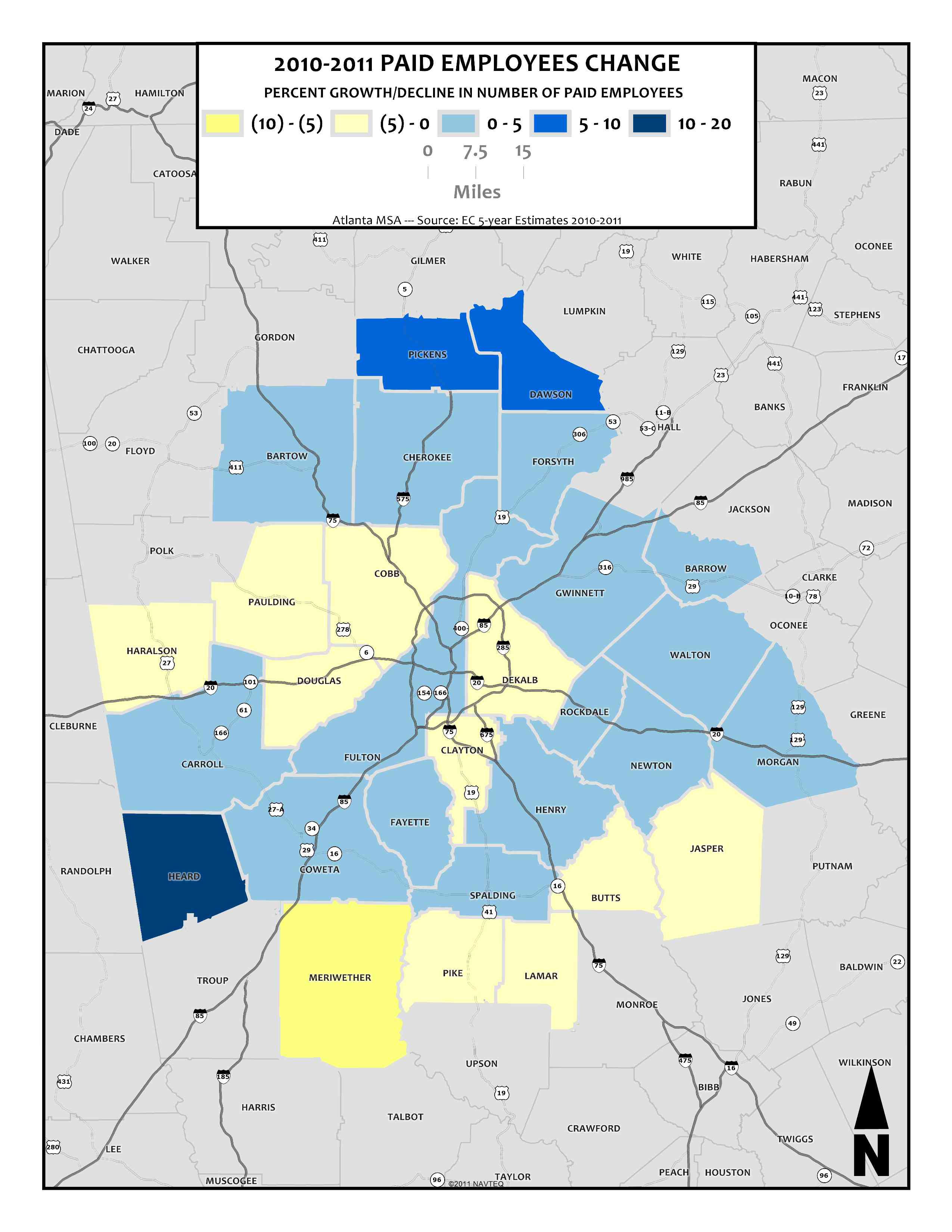 Paid Employees Change Percent, 2010-2011 – metro counties