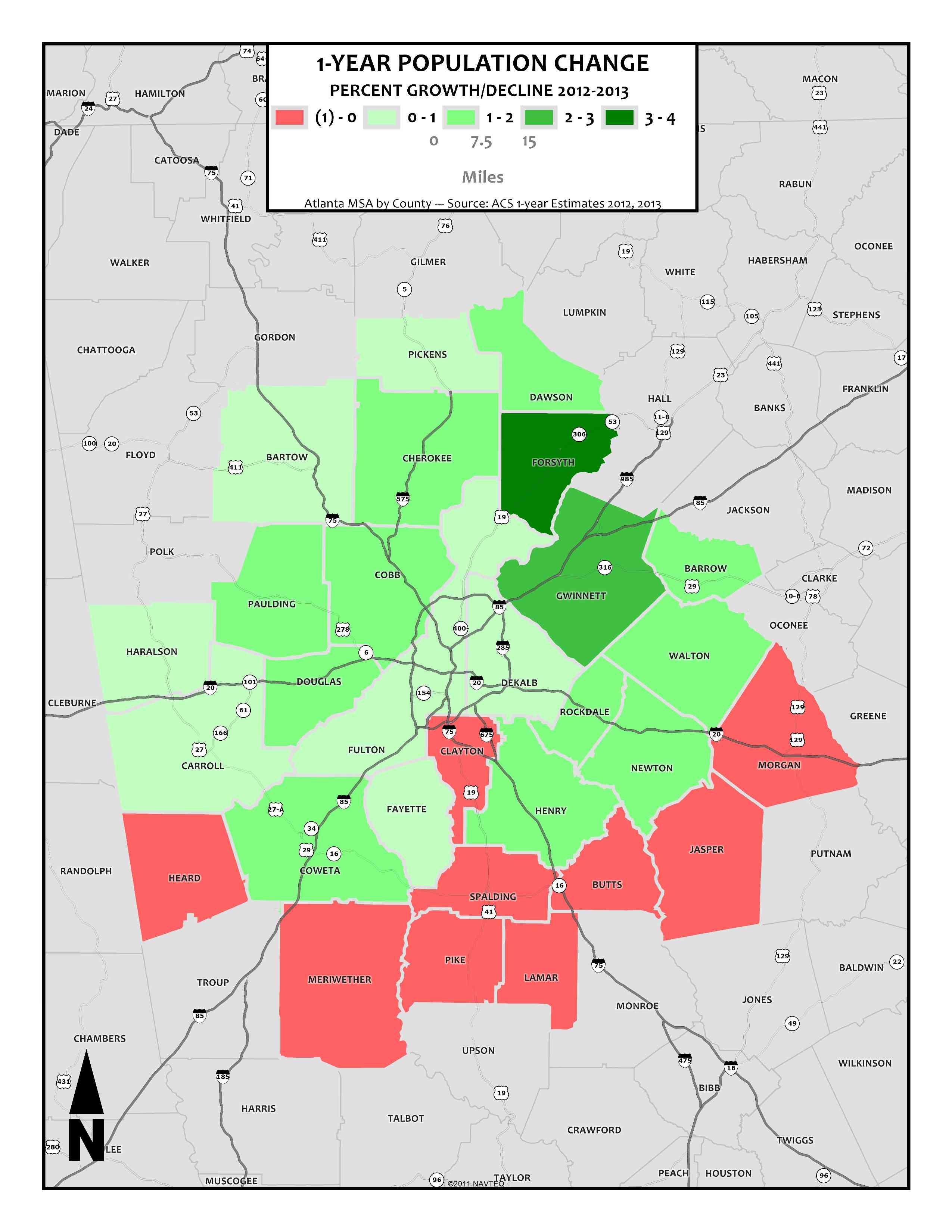 1-Year Population Change Percent, 2012-2013 – metro counties