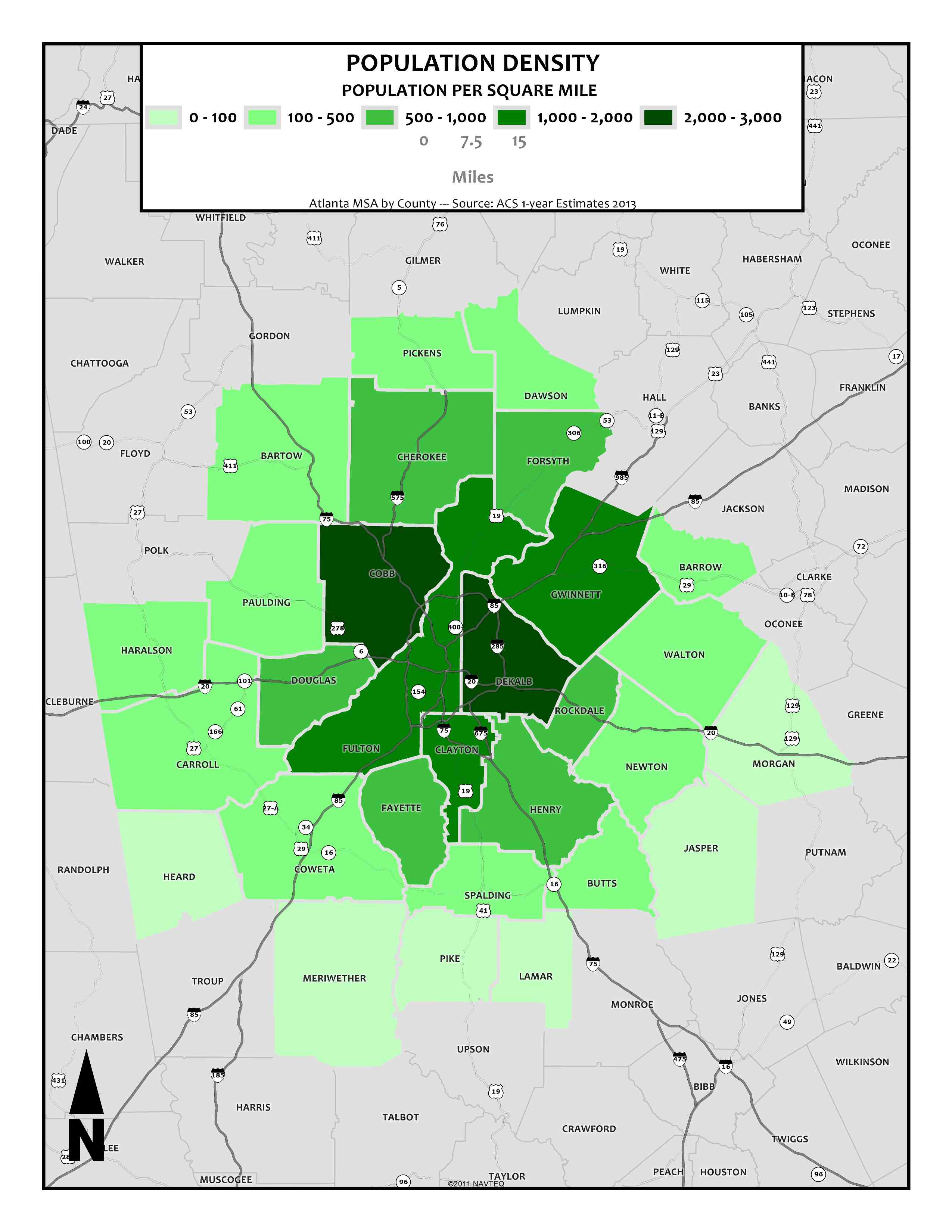 Population Density, 2013 – metro counties