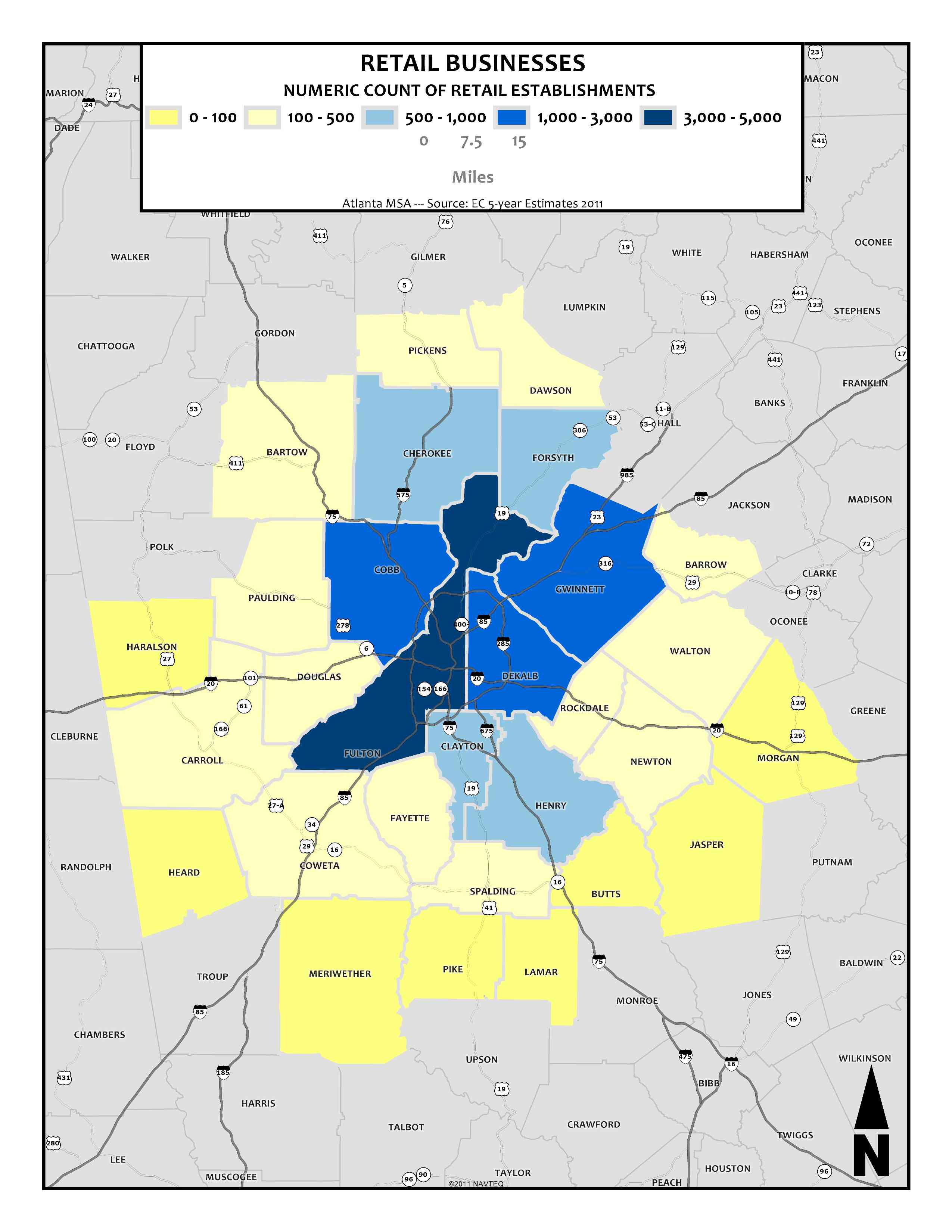 Retail Businesses Numeric Count, 2011 – metro counties