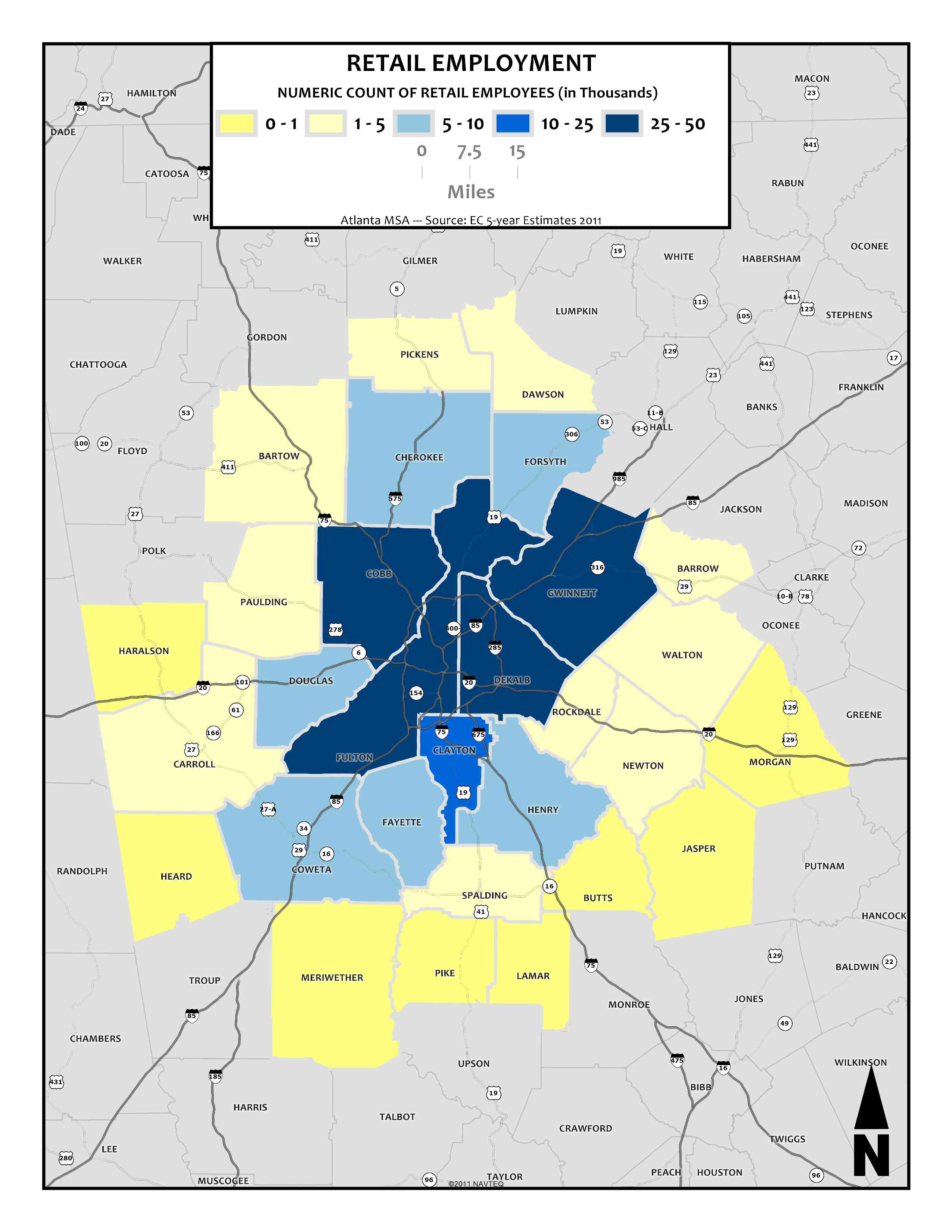 Retail Employment Count, 2011 – metro counties