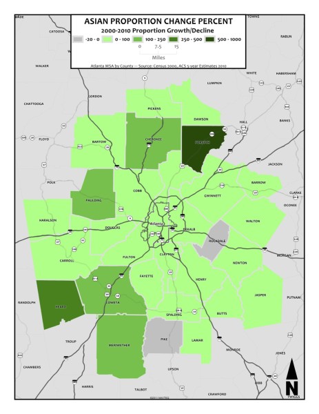 00-10 Asian Population Proportion Change Percent
