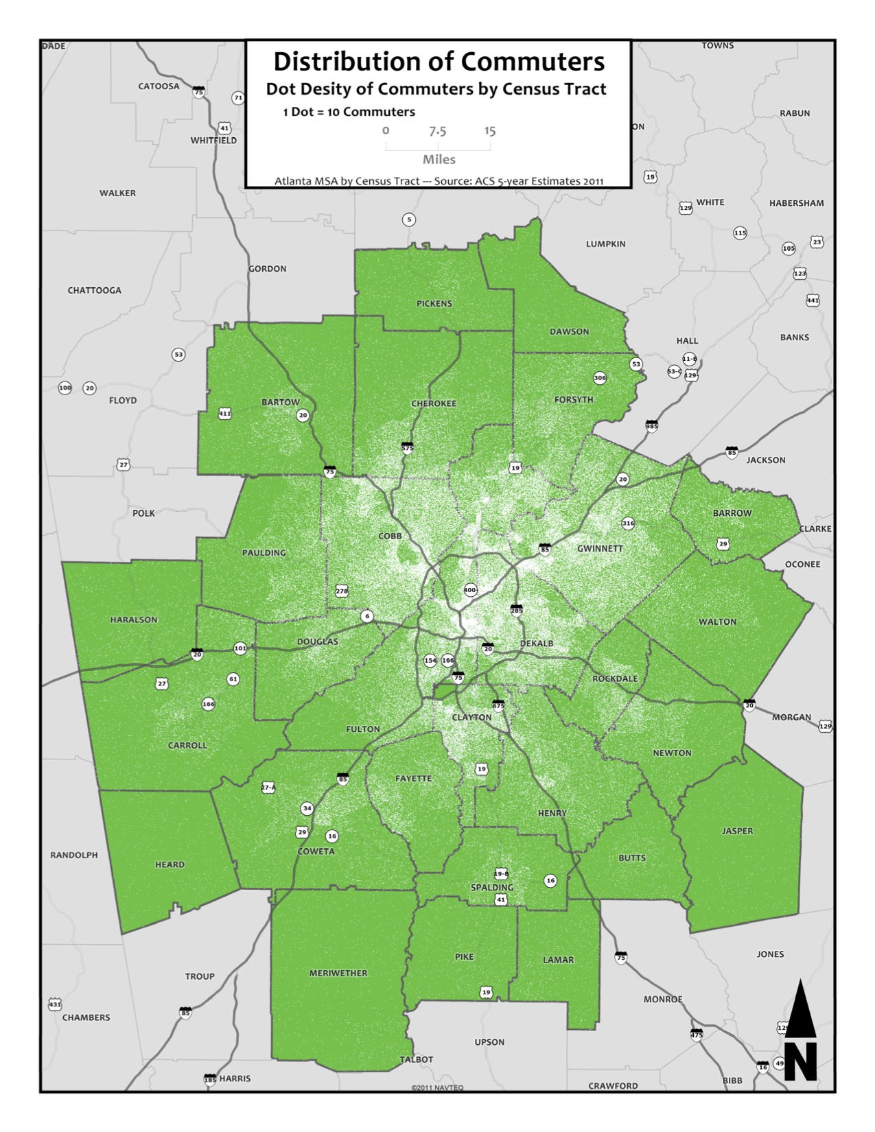 Distribution of Commuters by Dot Density (Dot=10)