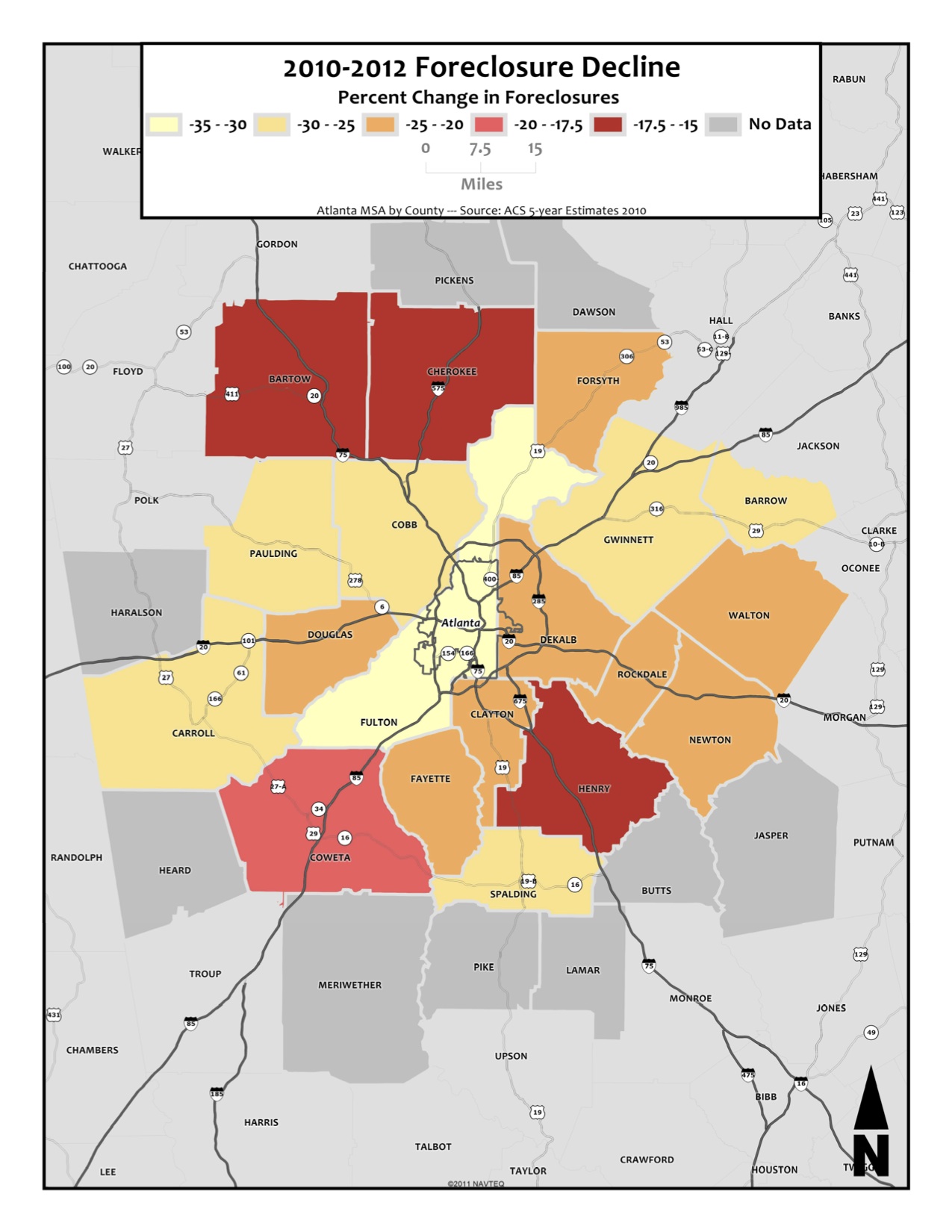 Foreclosure Change, 2010-2012 – metro counties