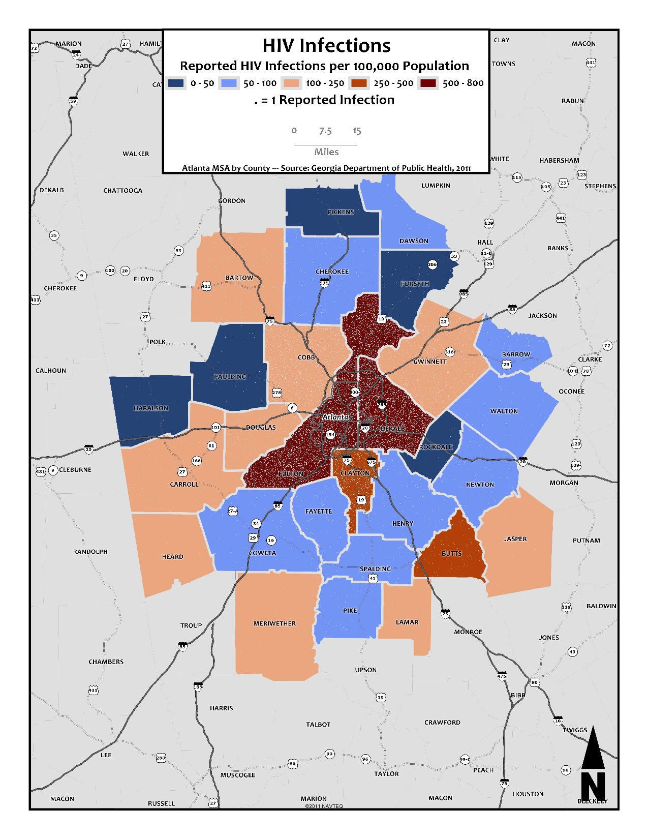 HIV Infections – metro counties & dot-density