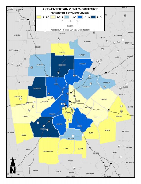 Arts & Entertainment Employment Prevalence, 2011 - metro counties1