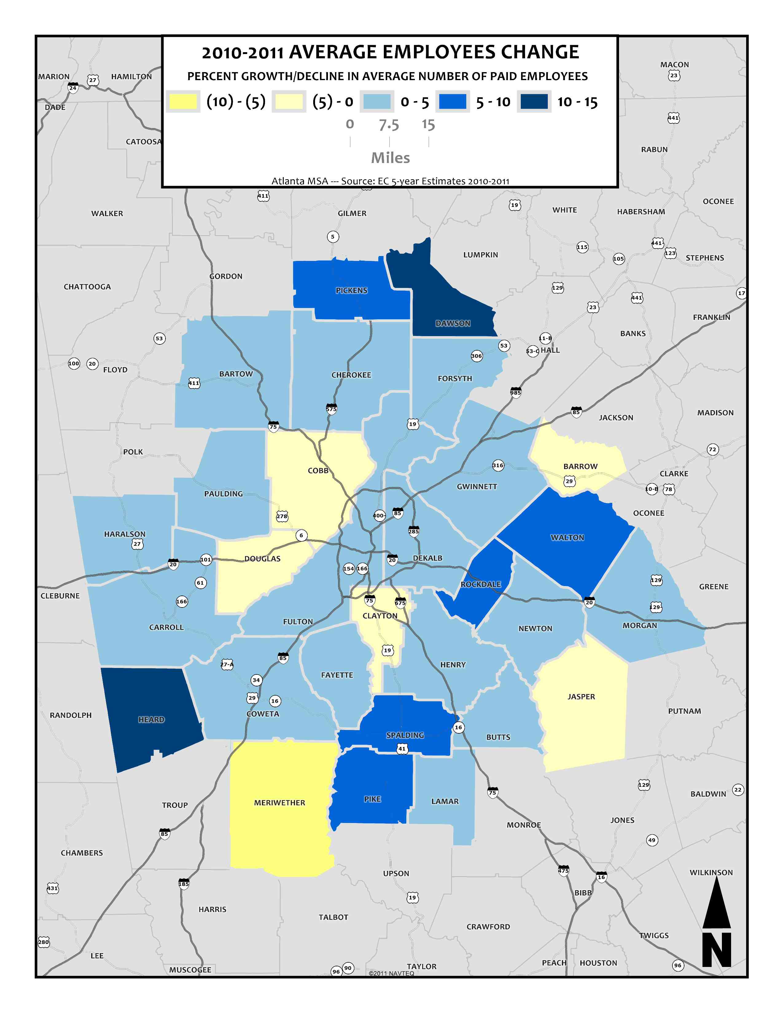 Average Company Size by Paid Employees Change Percent, 2010-2011 – metro counties