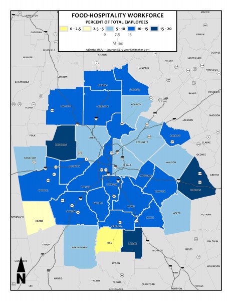 Food & Hospitality Employment Prevalence, 2011 - metro counties1