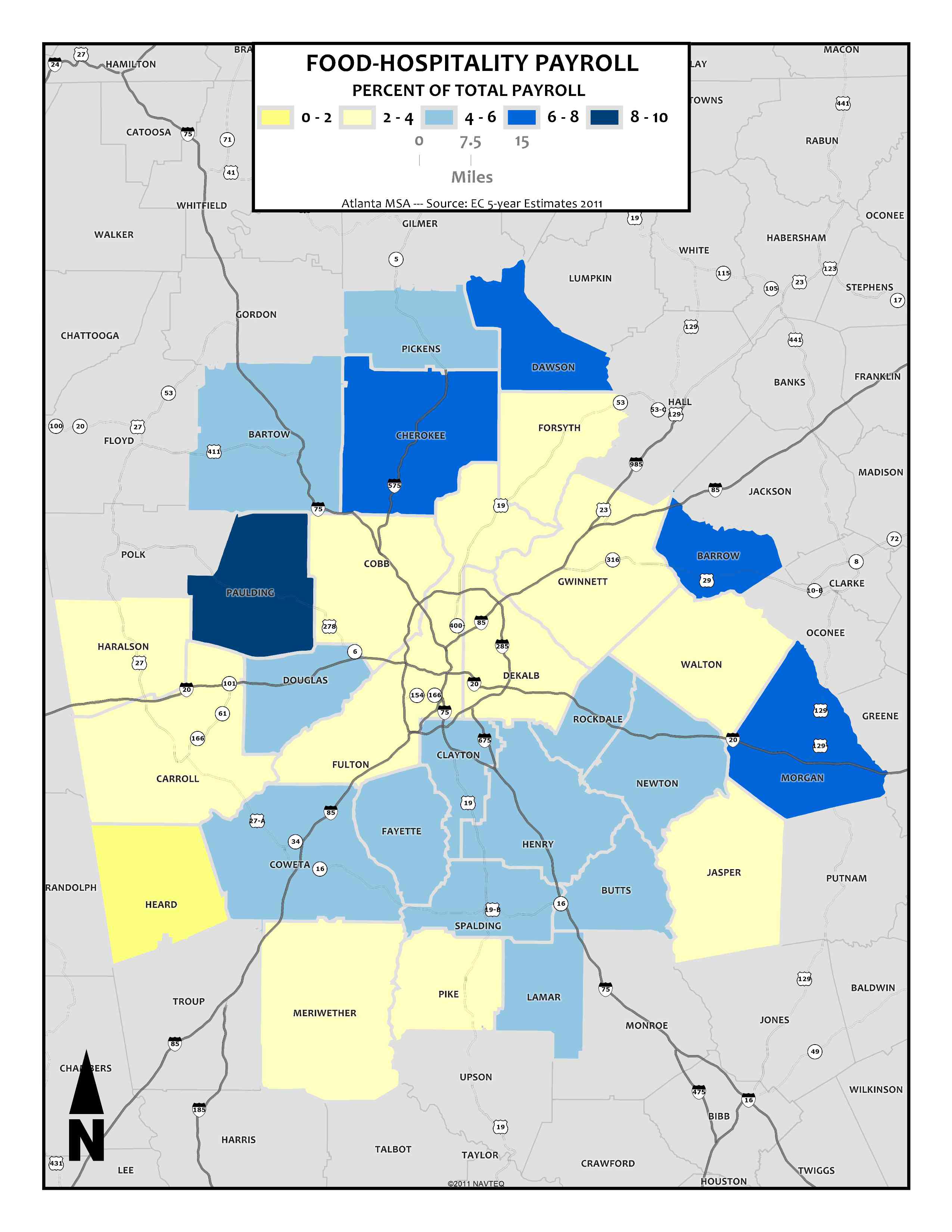 Food & Hospitality Payroll (Industry Share), 2011 – metro counties