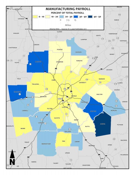 Manufacturing Payroll Share, 2011 - metro counties1