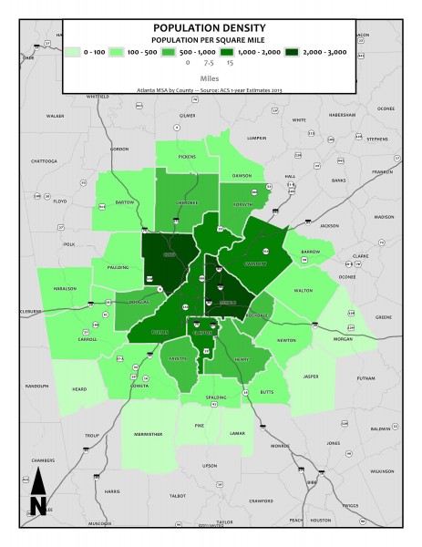 Population Density, 2013 - metro counties1