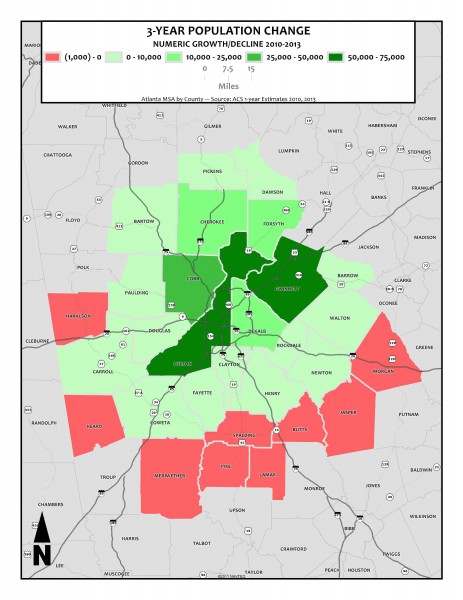 Population Numeric Change, 2010-2013 - metro counties1