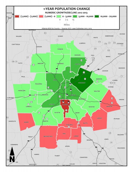 Population Numeric Change, 2012-2013 - metro counties1