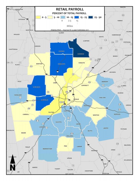 Retail Payroll Share, 2011 - metro counties1