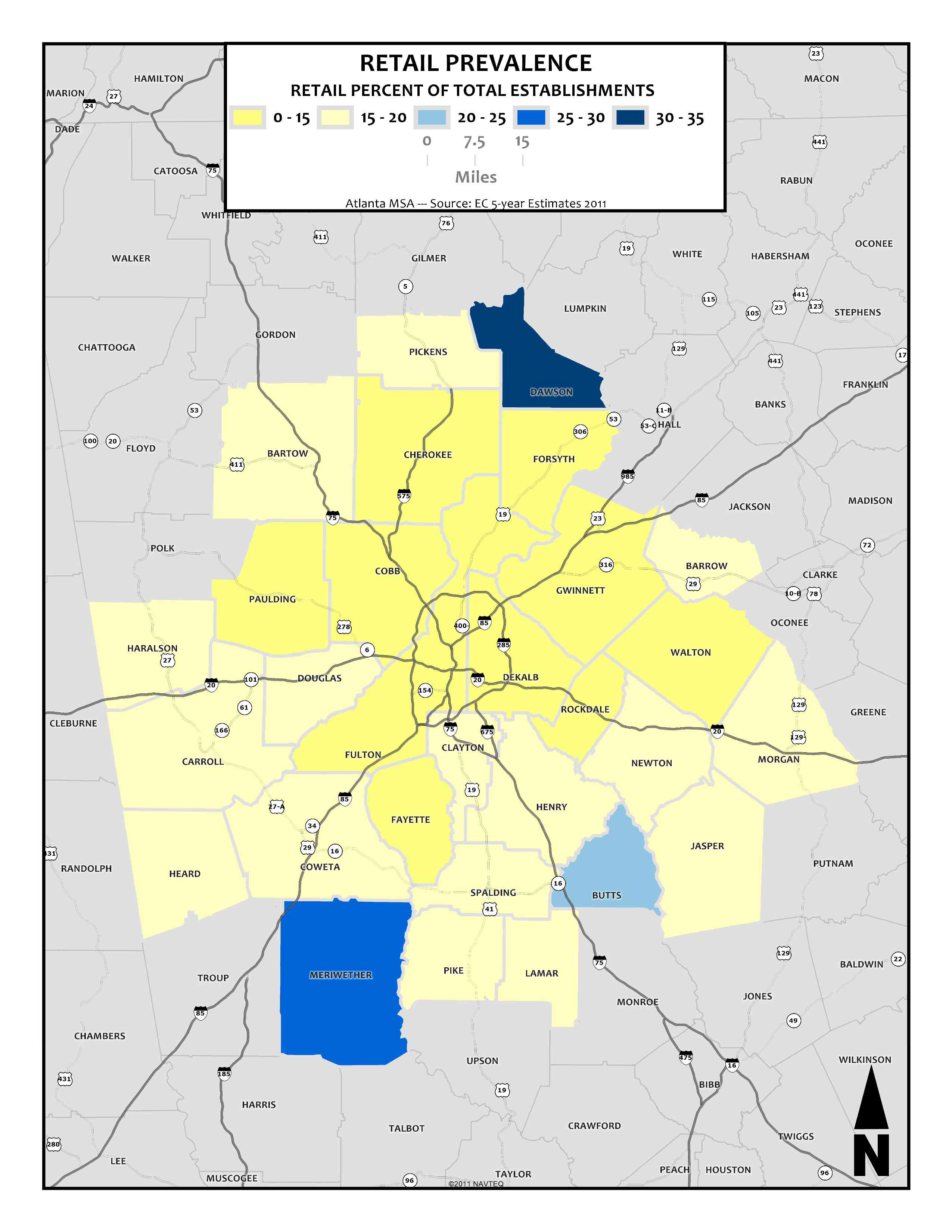 Retail Prevalence, 2011 – metro counties