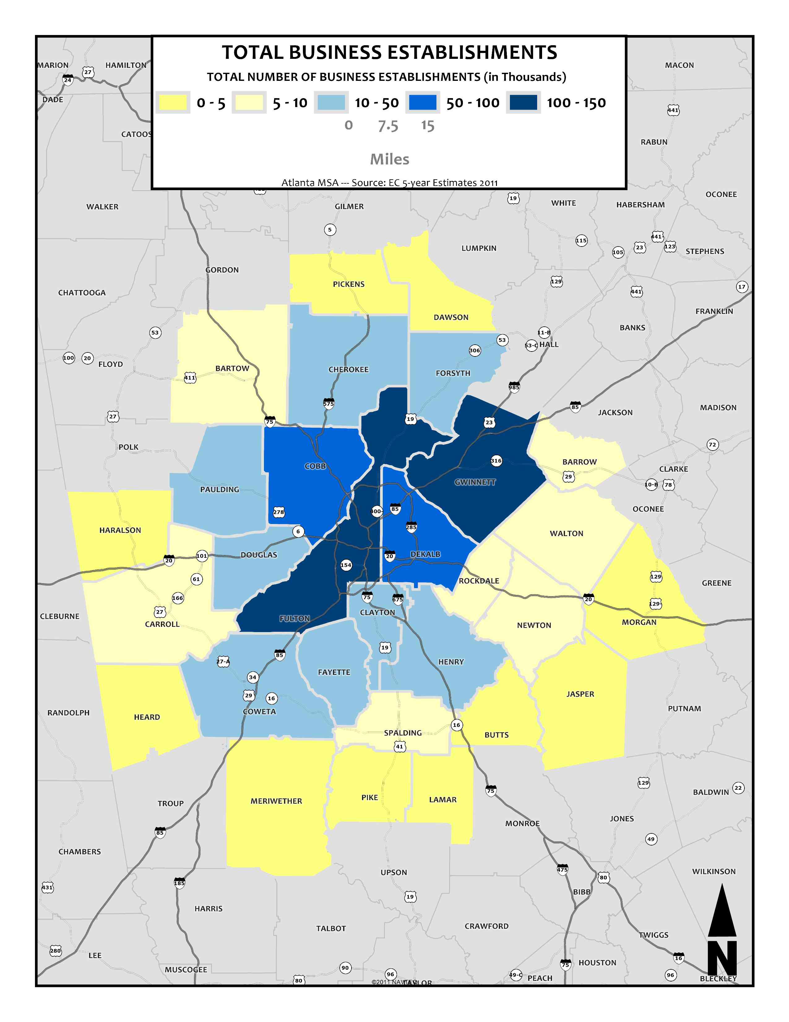 Total Business Establishments, 2011 – metro counties