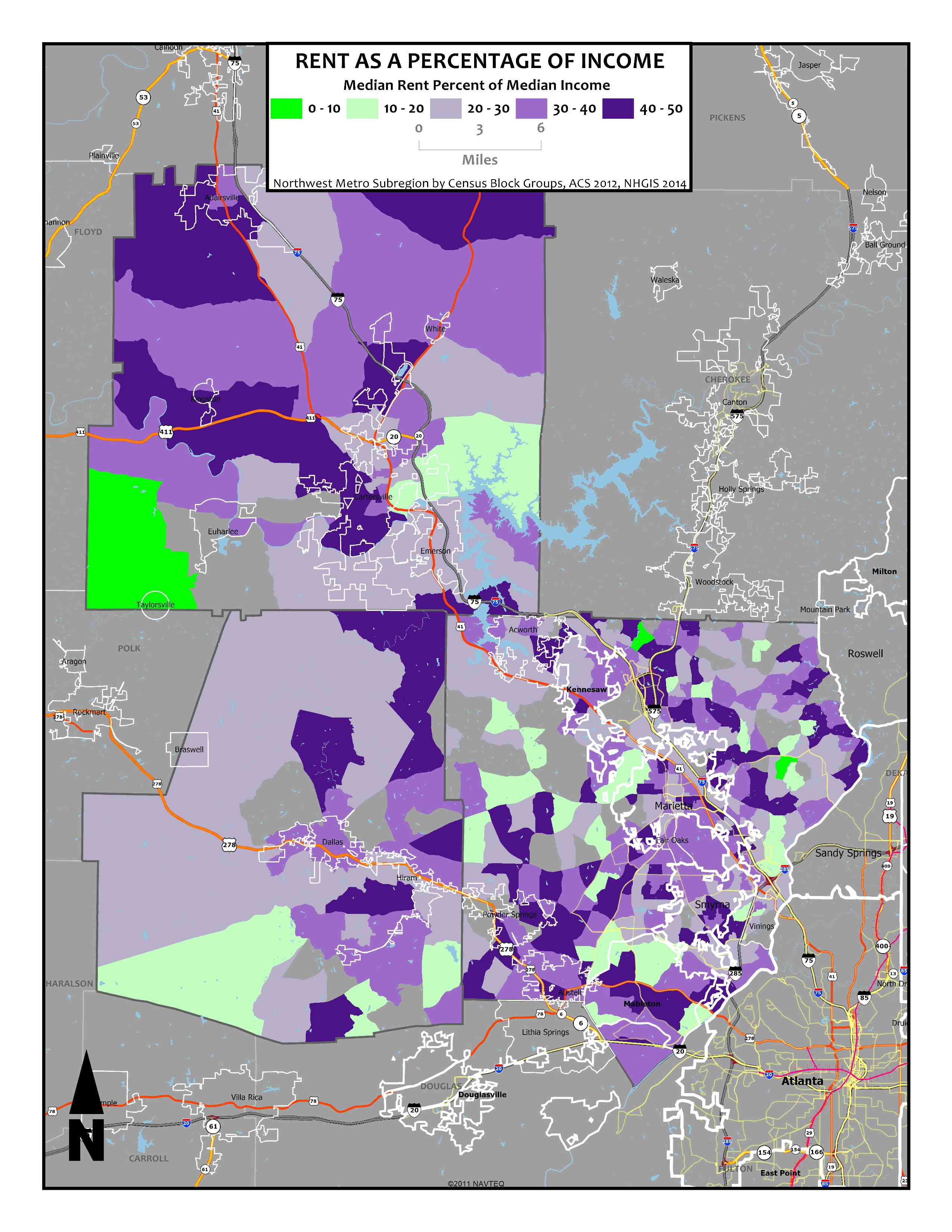 Rent as a Percentage of Income – Northwest Metro Atlanta Block Groups