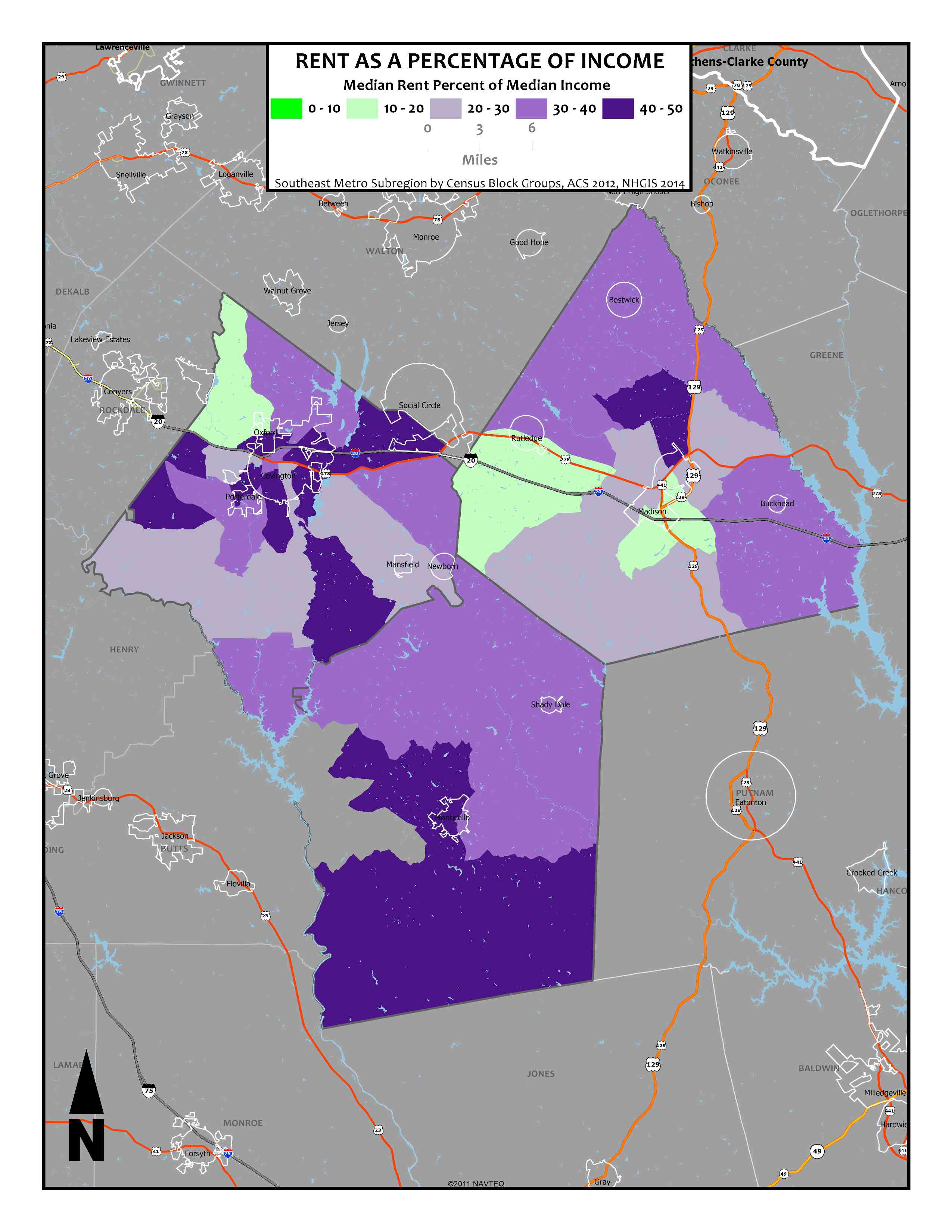 Rent as a Percentage of Income – Southeast Metro Atlanta Block Groups